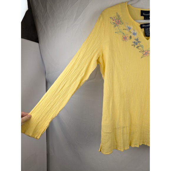 100% Cotton Butter Yellow Gauze Floral Embroidered Long Sleeve XL P Cottagecore - Picture 3 of 10